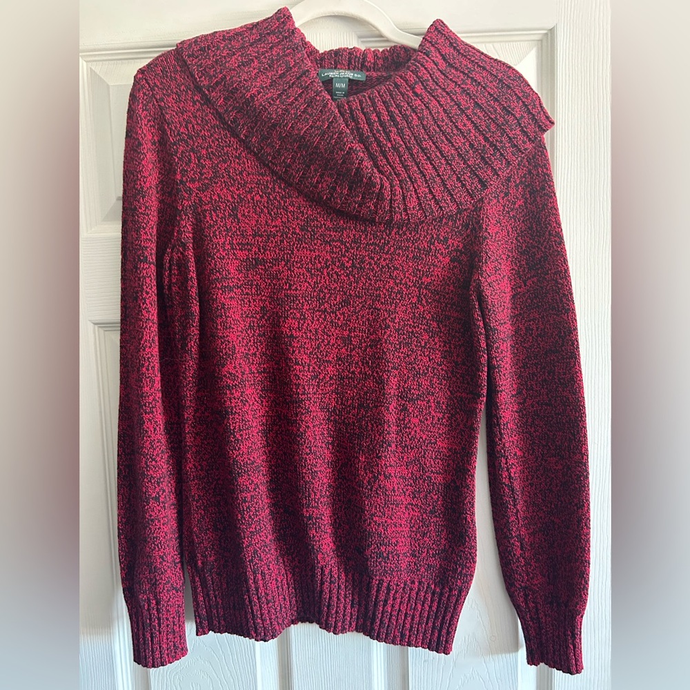 Ralph Lauren Marled Red Cowl Neck Sweater